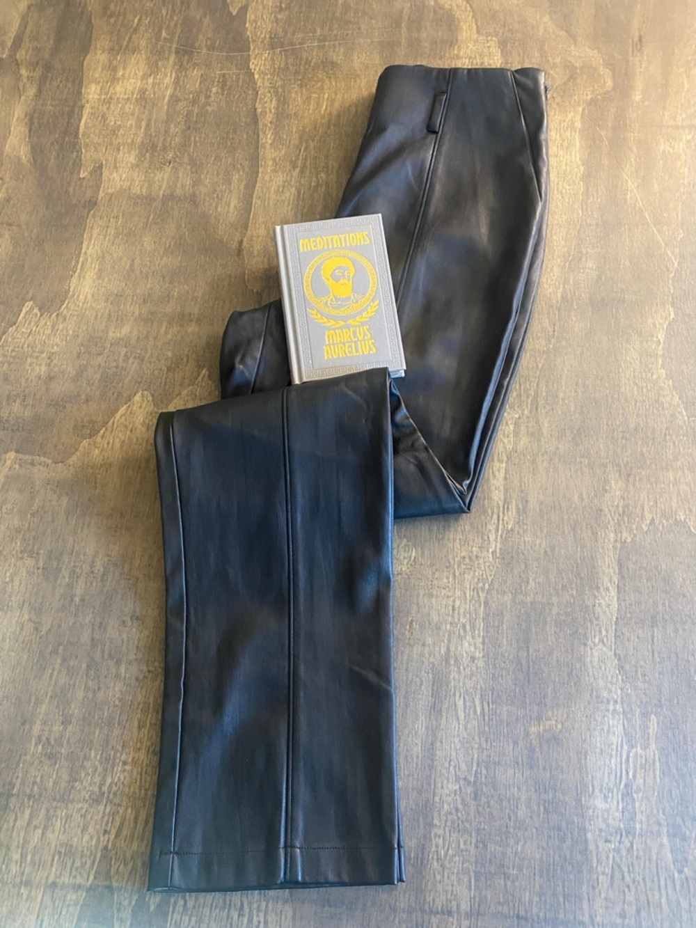 International Concepts Black Faux Leather Straight-Leg Pants